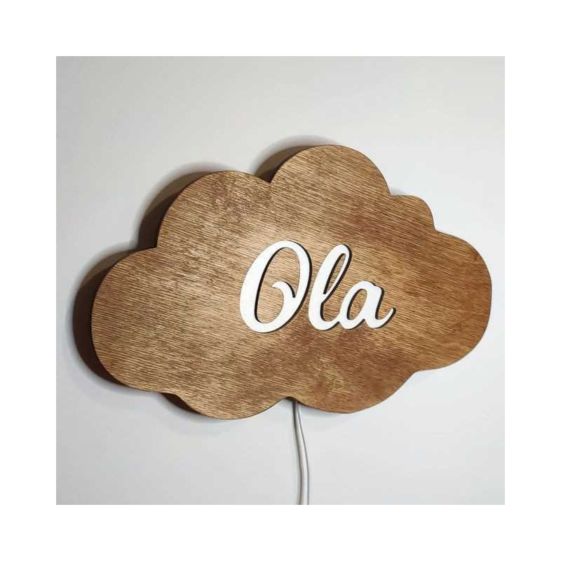Lampka Chmurka Brązowa Z Imieniem Led Rozmiar Xl/Drevniane.Pl