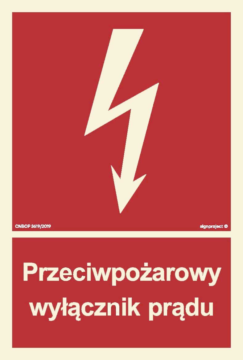 Przeciwpożarowy Wyłącznik Prądu -  Znak Świecący Signproject Bb012_150X222_Ps 5904937048607
