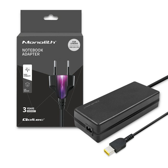 Qoltec Zasilacz Do Lenovo 135W 20V 6.75A Slim Tip+Pin +Kabel Zasilający