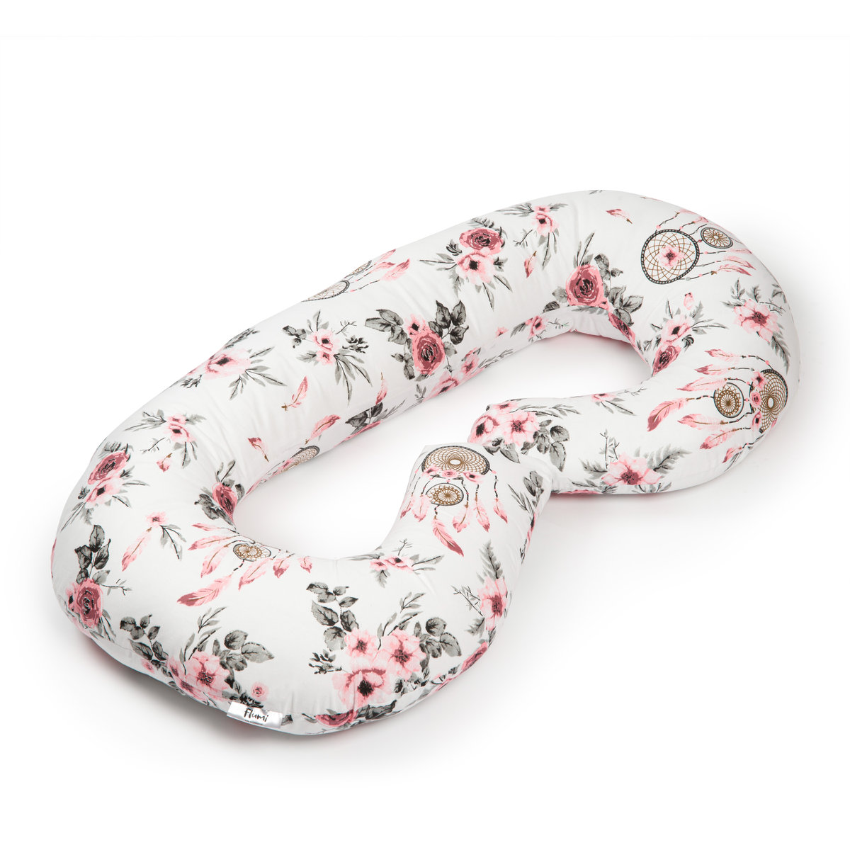 Poduszka ciążowa typu C dla kobiet w ciąży - biała w różowe kwiaty