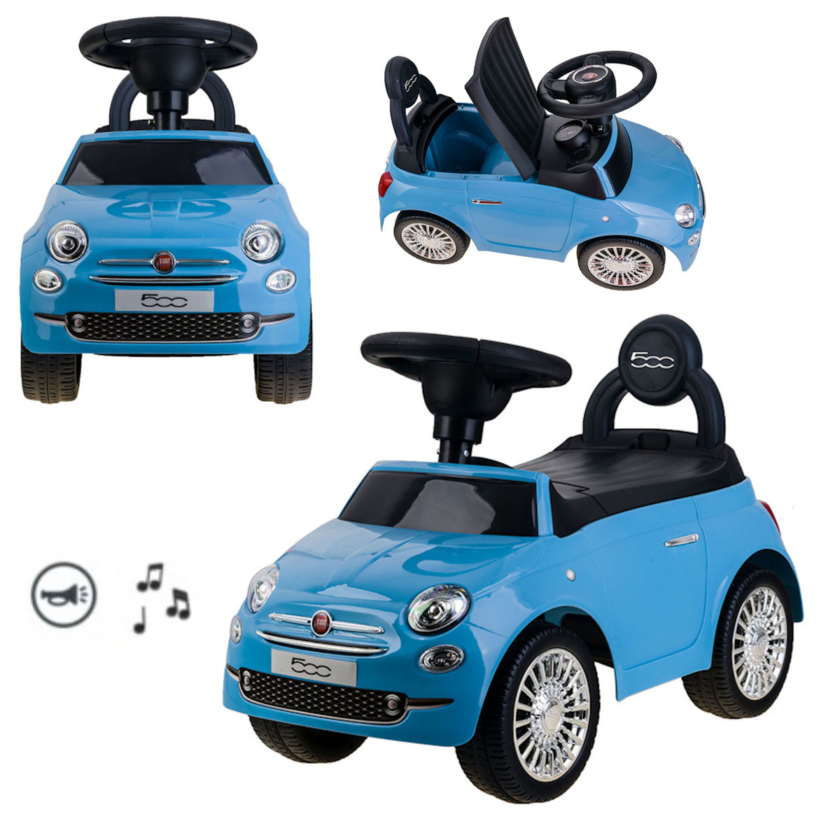 Jeździk Autko Fiat 500 Pchacz Niebieski Coil