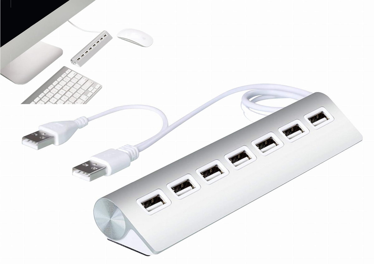 7x portowy HUB USB 2.0 aluminiowy 1x7 rozgałęźnik