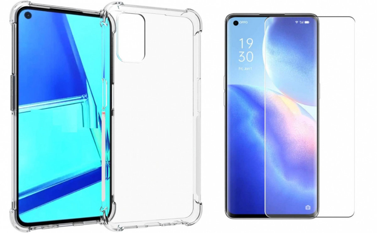 Żelowe Bezbarwne Etui Anti Shock + Szkło Hartowane Do Oppo Reno 5 4G / 5G