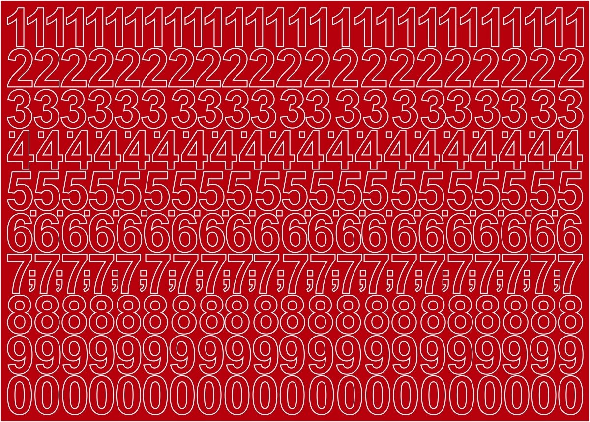 Cyfry Samoprzylepne Czerwone 3cm Arkusz 276 Cyfr