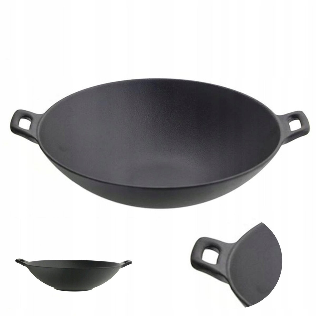 Patelnia Wok Żeliwny 36 cm Ciężka Odlew Żeliwo