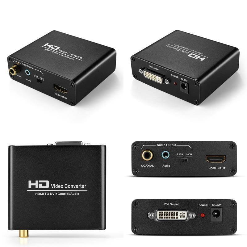 Konwerter obrazu i dźwięku HDMI na DVI-D + Coaxial / jack 3,5 mm Adapter