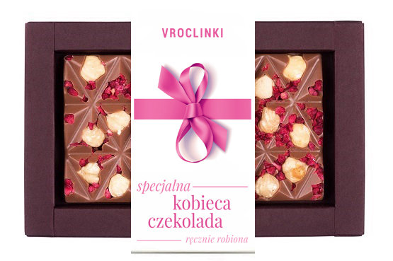 Czekolada mleczna Z Malinami I Orzechami Laskowymi - Dzień Kobiet Różowa Wstążka