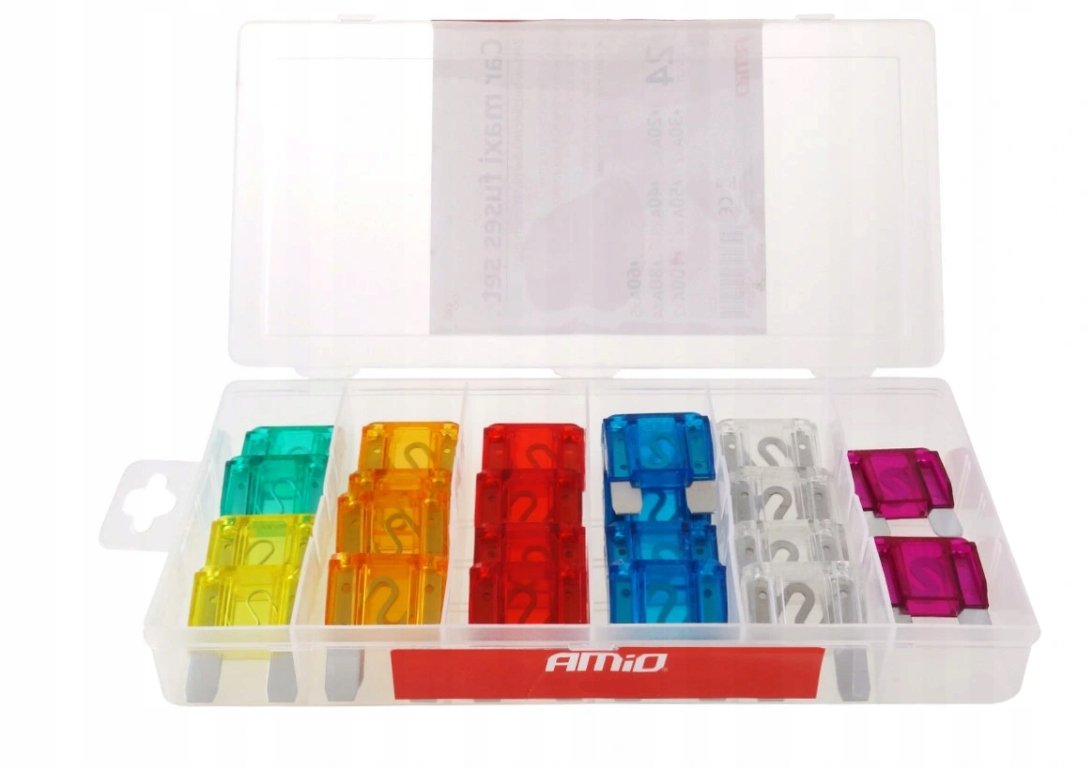 AMiO Bezpieczniki samochodowe maxi w pudełko, mix 24 szt AMI-02323