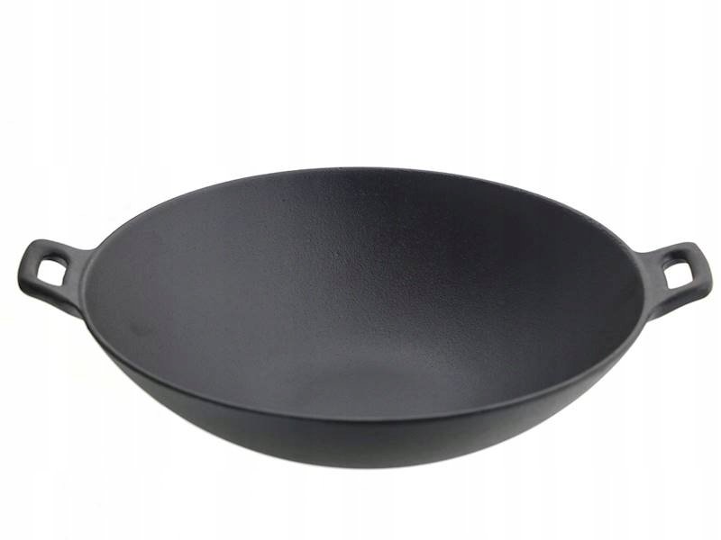 Żeliwna okrągła patelnia Wok z uchwytami - 30,5 cm