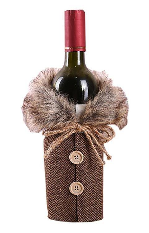 OZDOBNY POKROWIEC na BUTELKĘ Świąteczny Sweter brązowy AG210H