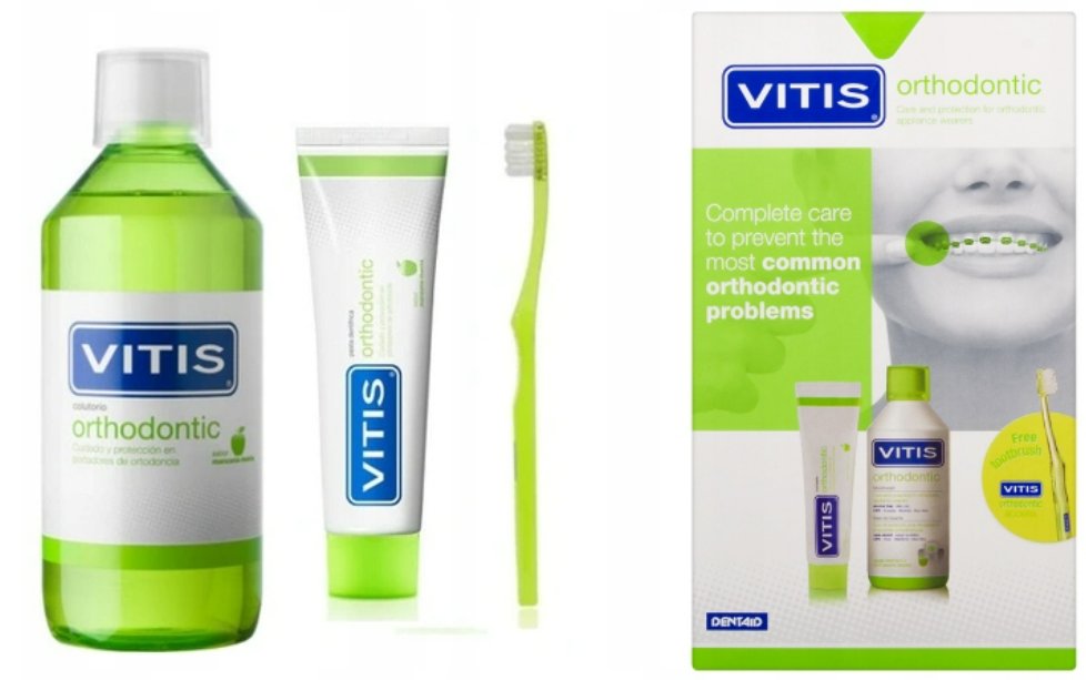VITIS VITIS Orthodontic ZESTAW 3w1: płyn 500ml + pasta 100ml + szczoteczka