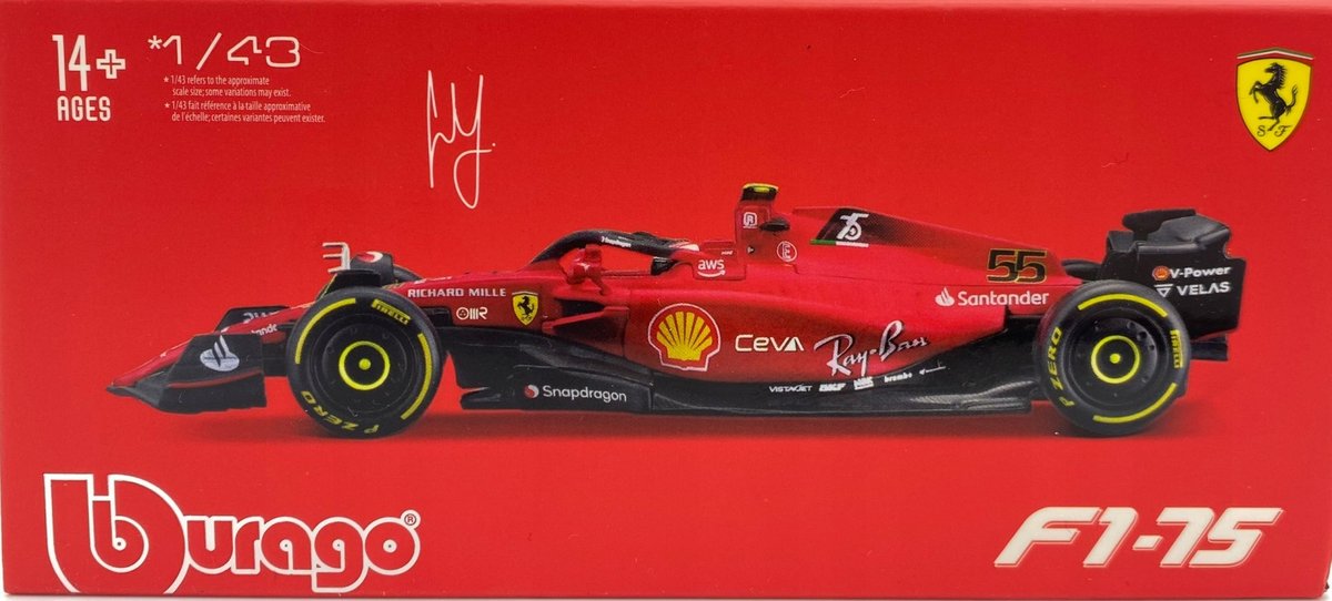 F1 Ferrari F1-75 Sainz 15 Kask Bburago 1:43