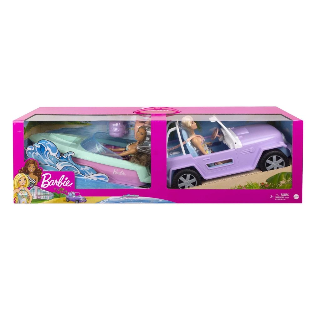 Barbie Przejażdżka 2 lalki + samochód + motorówka - Mattel