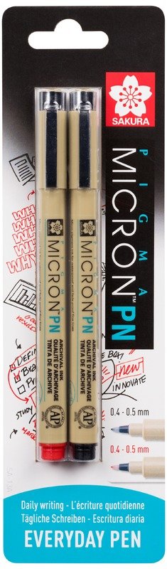 Cienkopisy Pigma Micron Pn Black, Red, 2Szt., Sakura