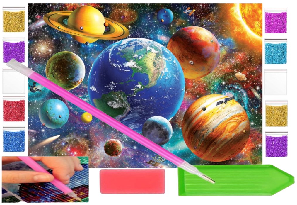 Haft diamentowy KOSMOS UKŁAD SŁONECZNY planety 40x30 OBRAZ duży zabawki kreatywne plastyczne