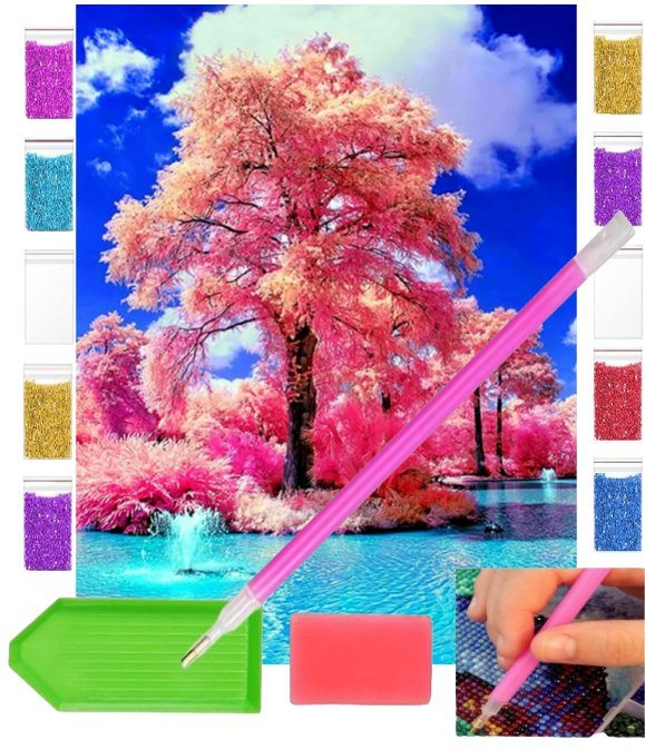 Haft diamentowy OBRAZ duży 30x40 RAJSKIE DRZEWO RAJSKA WYSPA zabawki kreatywne plastyczne