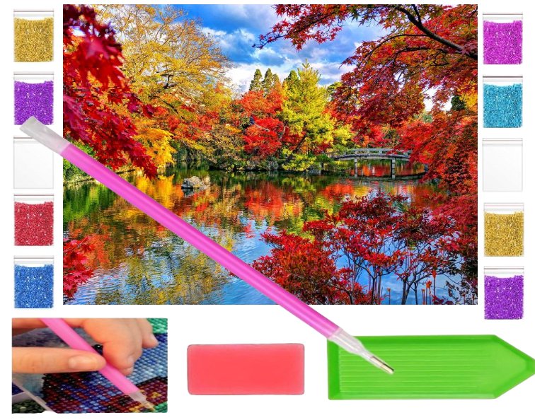 Haft diamentowy PARK JESIENNY jesień 40x30 OBRAZ duży zabawki kreatywne plastyczne