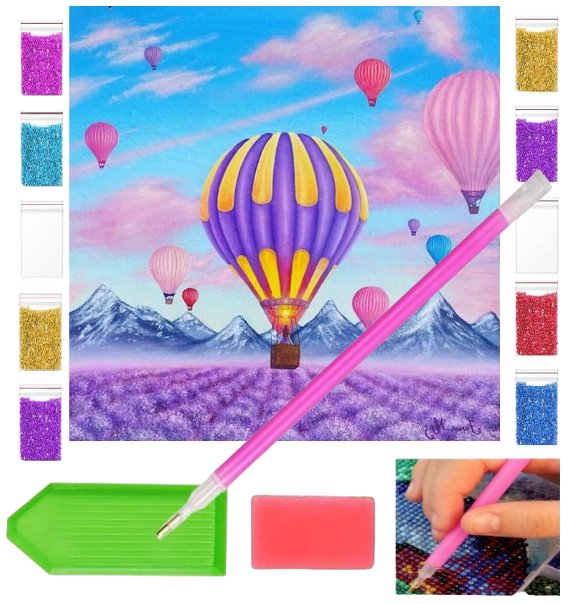Haft diamentowy OBRAZ duży 30x30 BALON LOT BALONEM zabawki kreatywne plastyczne