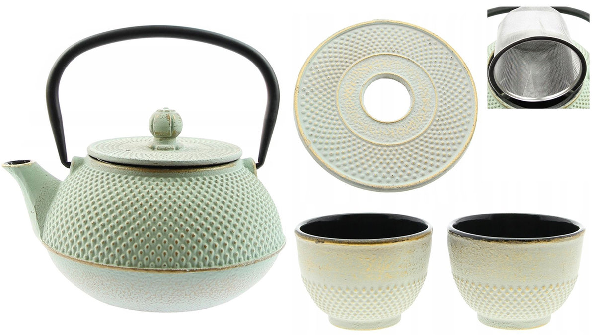 Imbryk Czajnik Żeliwny 2X Czarki Zestaw Na Prezent