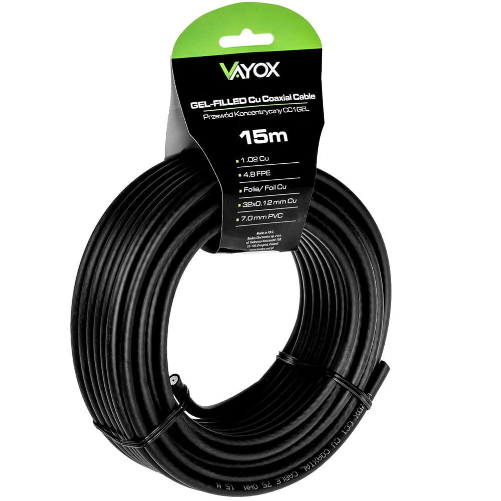 Przewód koncentryczny 1.02 Cu + 32x0.12mm Cu CC1-15GEL czarny Vayox 15m