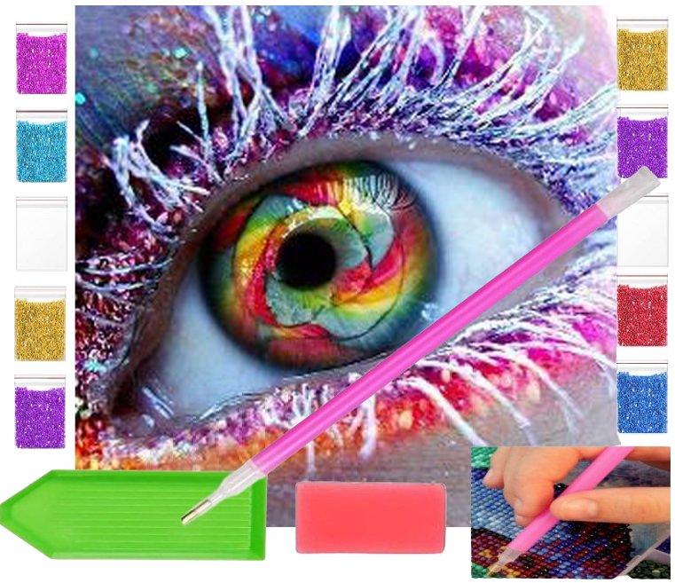 Haft diamentowy OBRAZ duży 30x30 OKO źrenice oczy zabawki kreatywne plastyczne