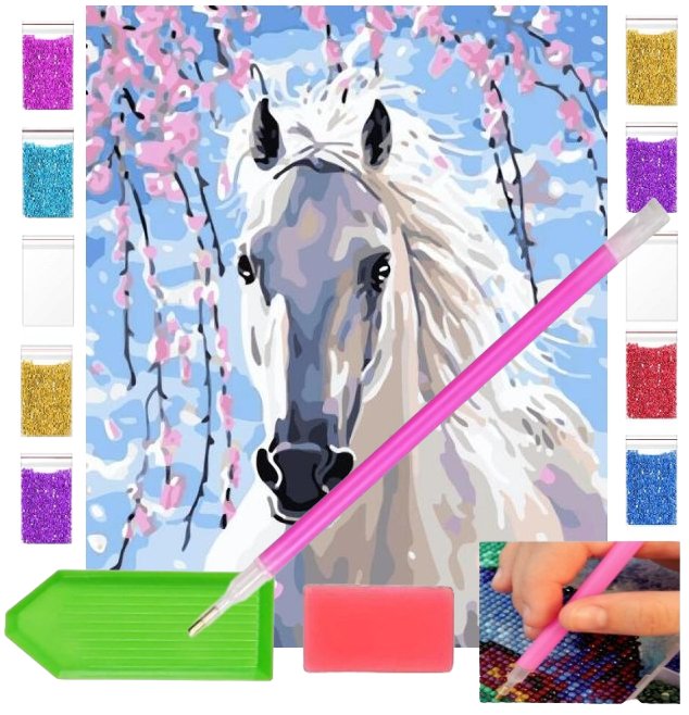 Haft diamentowy OBRAZ duży 30x40 BIAŁY KOŃ zabawki kreatywne plastyczne
