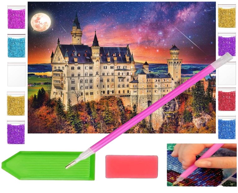 Haft diamentowy OBRAZ duży 40x30 ZAMEK pałac krajobraz pejzaż zabawki kreatywne plastyczne