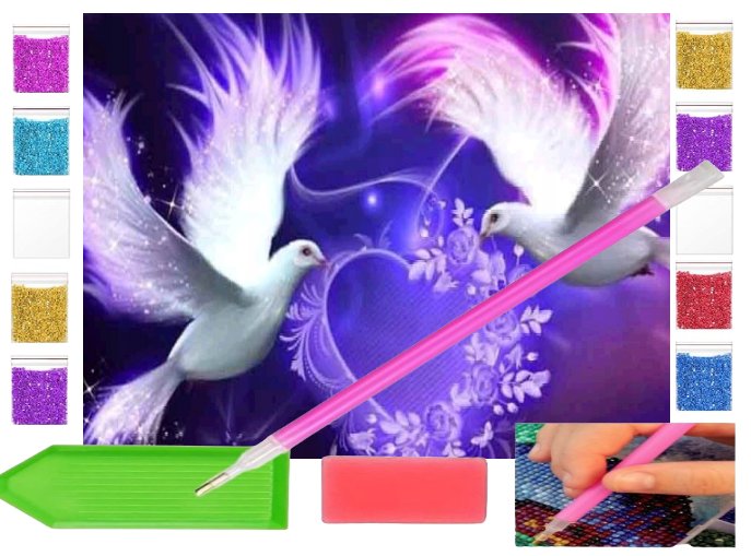 Haft diamentowy OBRAZ duży 40x30 PARA GOŁĘBI SERCE zabawki kreatywne plastyczne