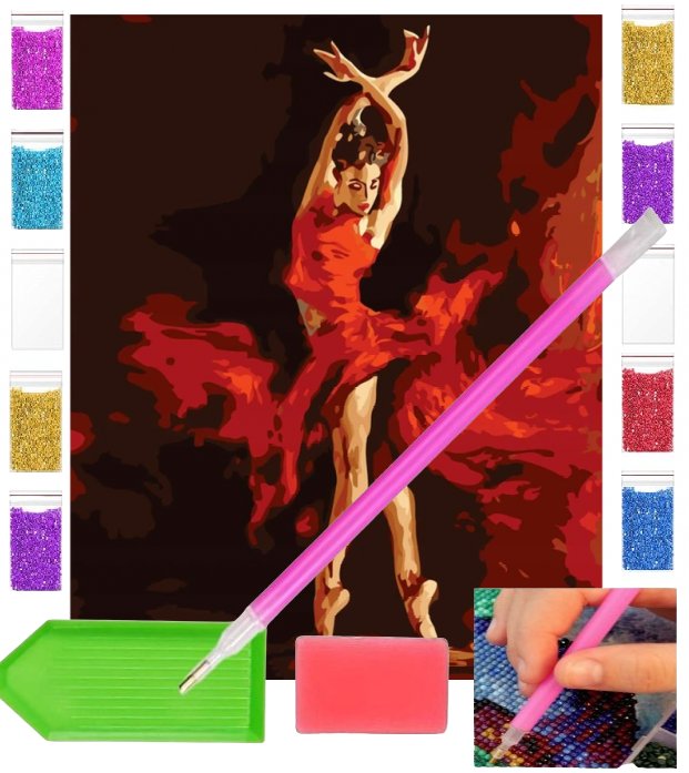 Haft diamentowy OBRAZ duży 40x30 BALETNICA balet zabawki kreatywne plastyczne