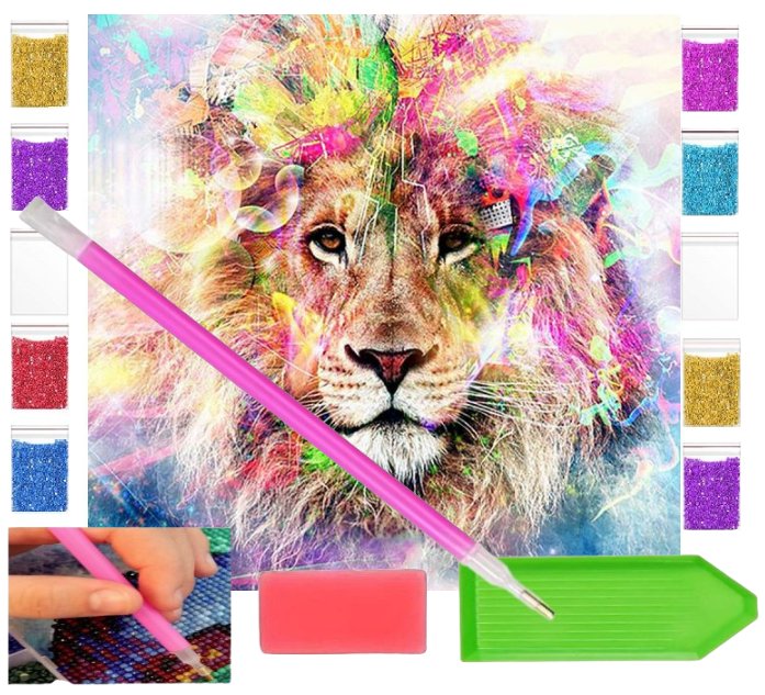 Haft diamentowy TECHNO LEW lwy 40x40 OBRAZ b.duży zabawki kreatywne plastyczne