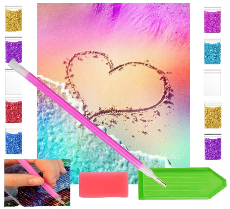 Haft diamentowy SERCE NA PIASKU plaża morze 30x40 OBRAZ duży zabawki kreatywne plastyczne