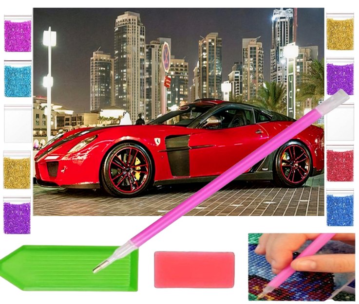 Haft diamentowy OBRAZ duży 40x30 SAMOCHÓD PORSCHE sportowy zabawki kreatywne plastyczne