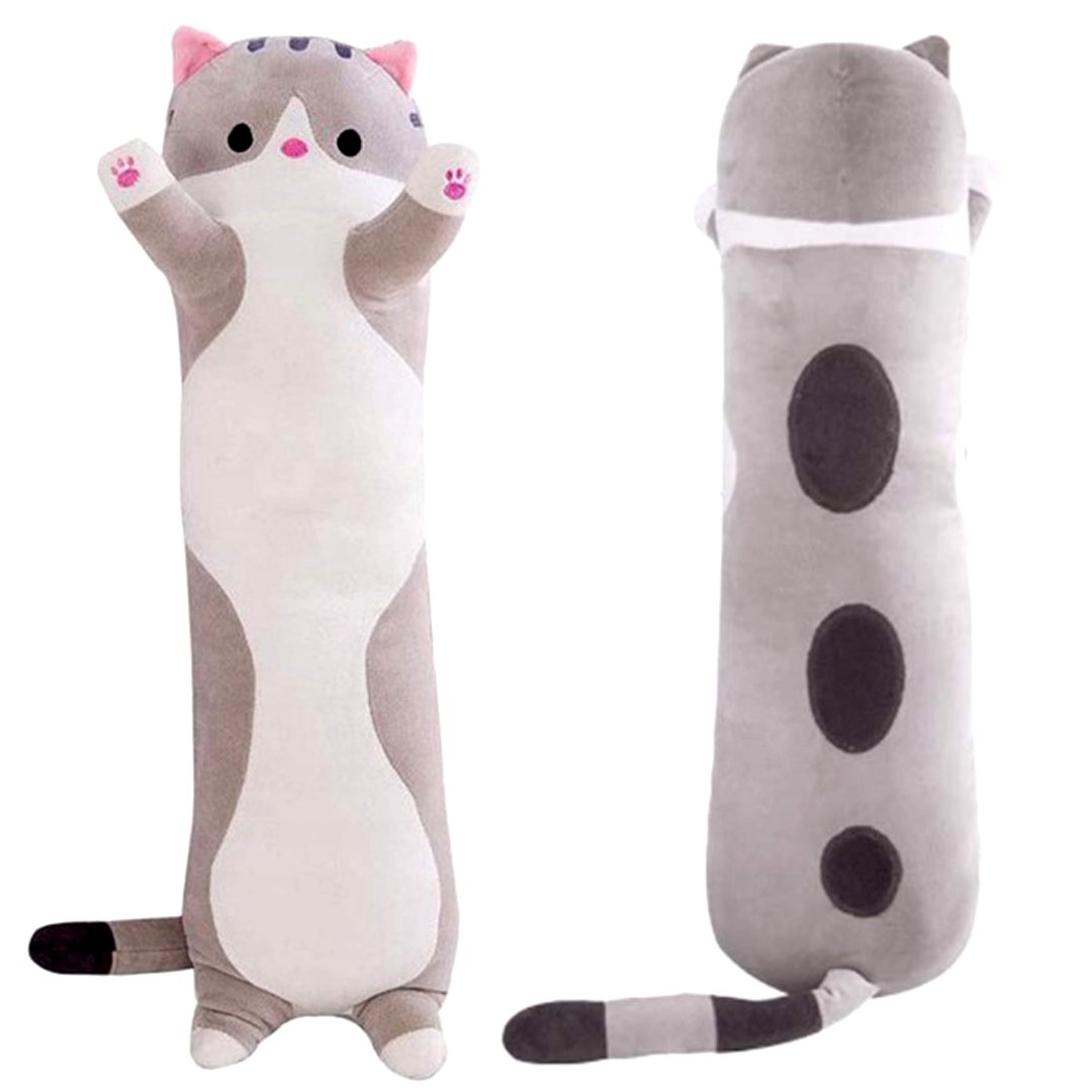 Miękka Poduszka Kot Długa Maskotka Pluszowa Długi Pluszak Szary 50 Cm