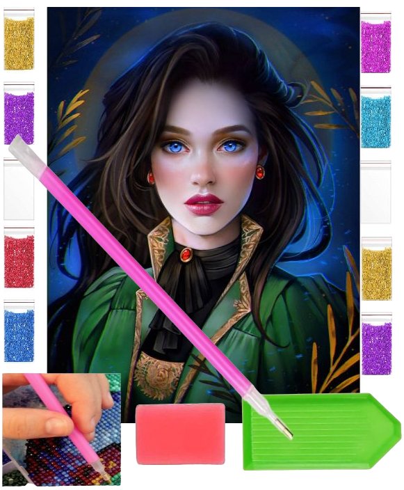 Haft diamentowy OBRAZ duży 30x40 KOBIETA DZIEWCZYNA niebieskie oczy zabawki kreatywne plastyczne