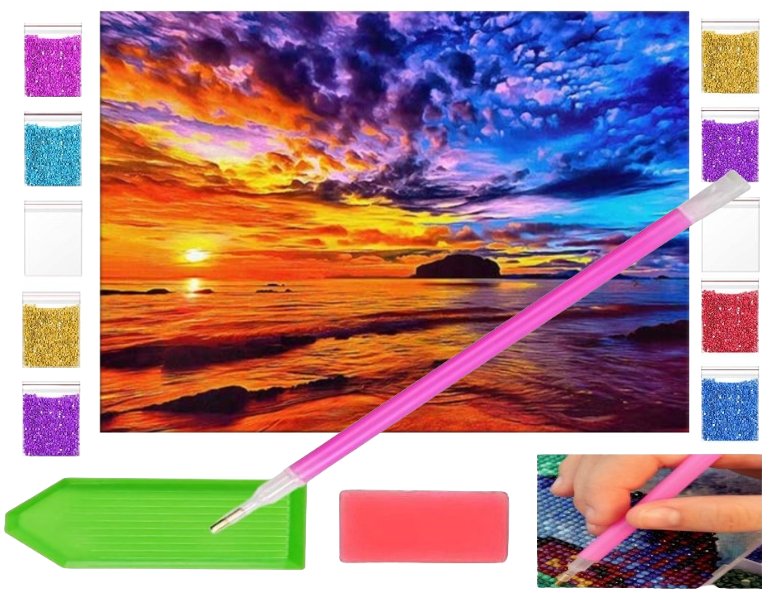 Haft diamentowy ZACHÓD SŁOŃCA NAD OCEANEM 40x30 OBRAZ duży zabawki kreatywne plastyczne