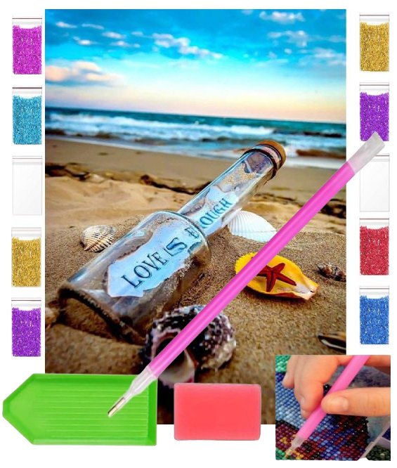 Haft diamentowy LIST NA PLAŻY W BUTELCE 30x40 OBRAZ duży zabawki kreatywne plastyczne