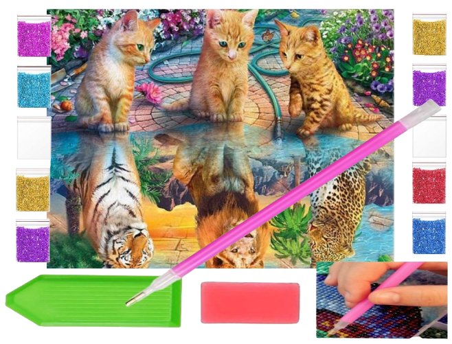 Haft diamentowy OBRAZ duży 40x30 DZIKIE KOTY lwy tygrysy zabawki kreatywne plastyczne