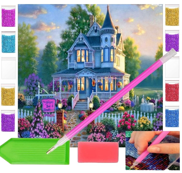 Haft diamentowy OBRAZ duży 30x40 DOMEK Z OGRODEM willa pałac zabawki kreatywne plastyczne