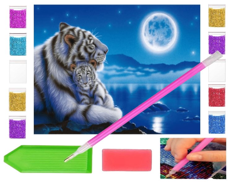 Haft diamentowy BIAŁE TYGRYSY 40x30 OBRAZ duży zabawki kreatywne plastyczne