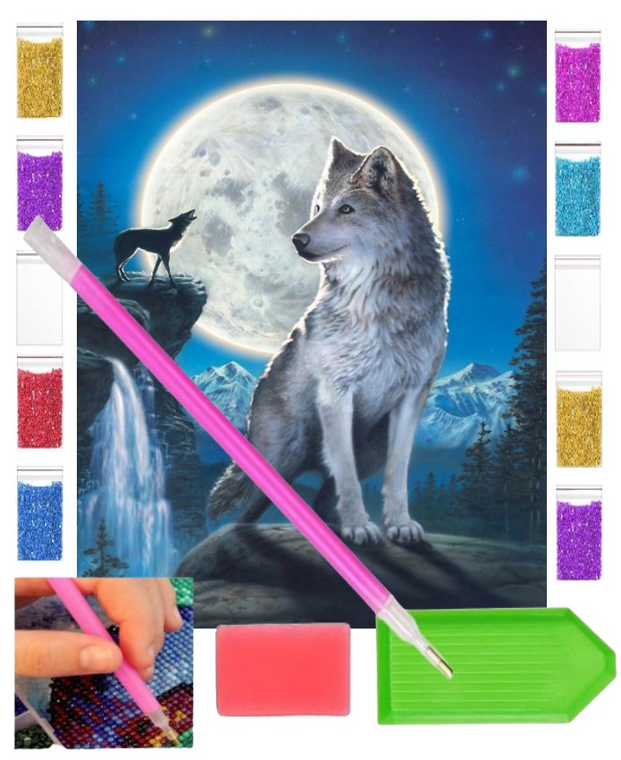 Haft diamentowy WILK W PEŁNI 30x40 OBRAZ duży zabawki kreatywne plastyczne