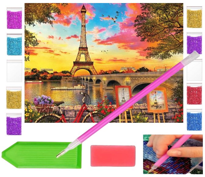 Haft diamentowy OBRAZ duży 40x30 WIOSENNY PARYŻ miasto zabawki kreatywne plastyczne