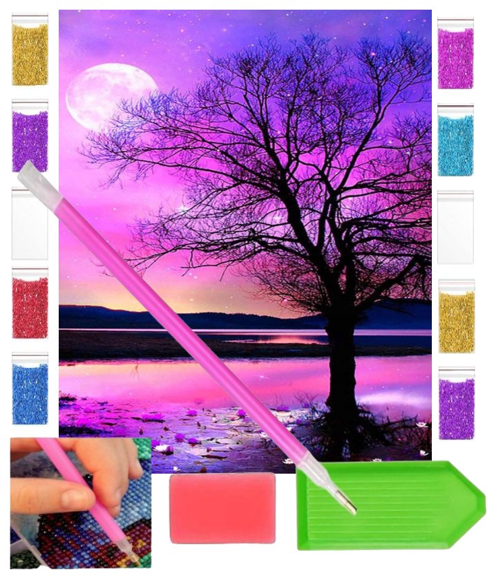 Haft diamentowy FIOLETOWE DRZEWO abstrakcja 30x40 OBRAZ duży zabawki kreatywne plastyczne