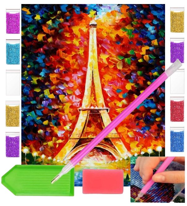 Haft diamentowy OGNISTA WIEŻA EIFFLA 30x40 OBRAZ duży zabawki kreatywne plastyczne