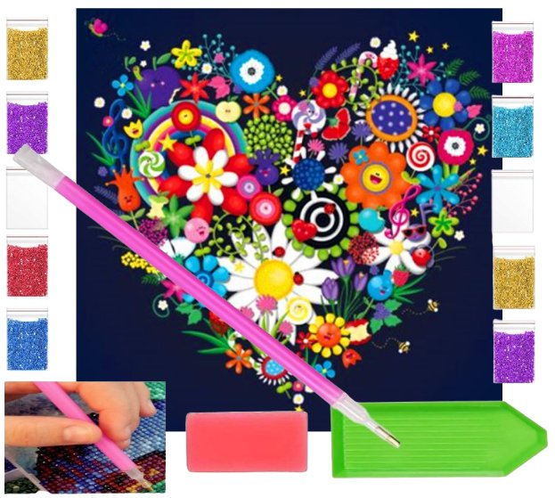 Haft diamentowy OBRAZ duży 30x30 KWIECISTE SERCE zabawki kreatywne plastyczne