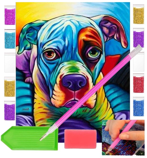 Haft diamentowy KOLOROWY PIESEK pies 30x40 OBRAZ duży zabawki kreatywne plastyczne