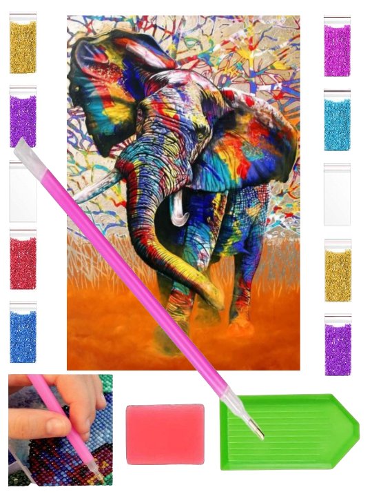 Haft diamentowy DUŻY SŁOŃ 30x40 OBRAZ duży zabawki kreatywne plastyczne