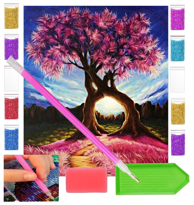 Haft diamentowy ZAKOCHANE DRZEWA krajobraz las 30x40 OBRAZ duży zabawki kreatywne plastyczne