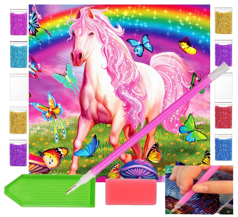 Haft diamentowy OBRAZ duży 30x30 BAŚNIOWY KOŃ różowy zabawki kreatywne plastyczne