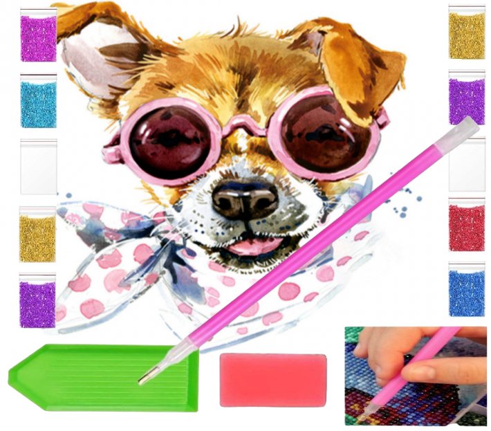 Haft diamentowy OBRAZ duży 35x35 PIESEK W CHUŚCIE pies zabawki kreatywne plastyczne