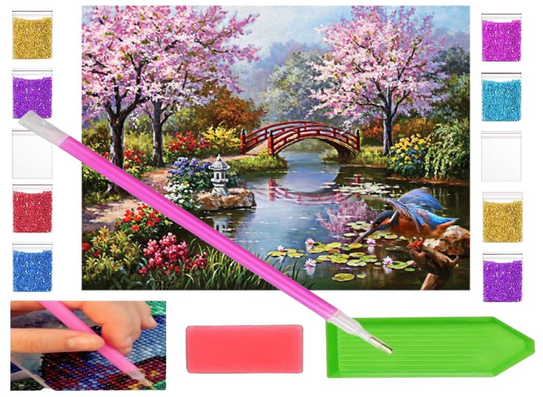 Haft diamentowy JAPONIA KWITNĄCA WIŚNIA 40x30 OBRAZ duży zabawki kreatywne plastyczne